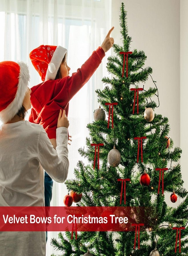 HEYTIMI 60 Pcs Burgundy Velvet Christmas Bow Ornaments, 5x7 Inch Pre-Tied Vintage Ribbon Bows for Christmas Tree Gift Wrapping Wreaths Garland Xmas Holiday Décor (3/8") - Image 4